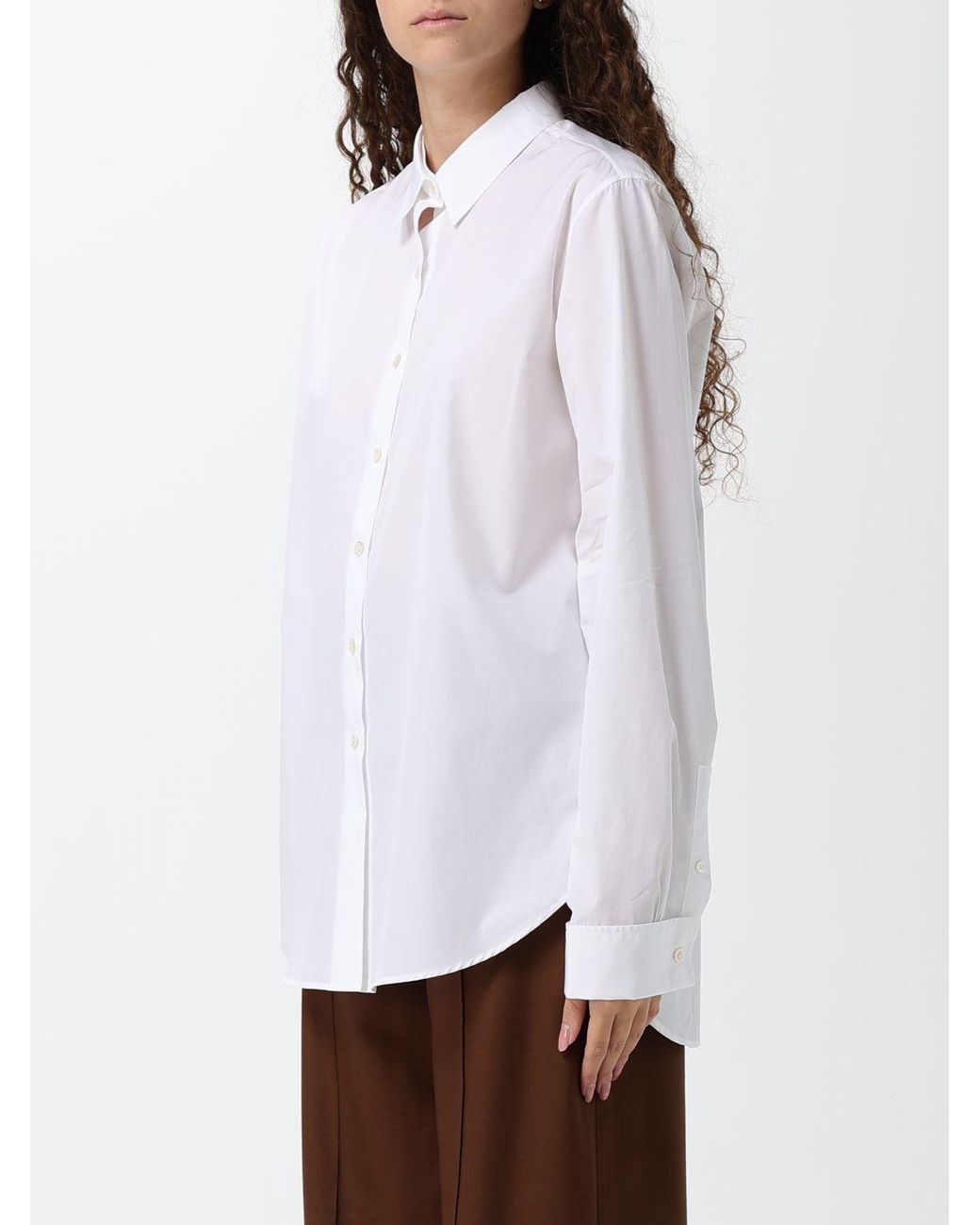 The Row White Cotton Shirt With French Collar And Curved Hem