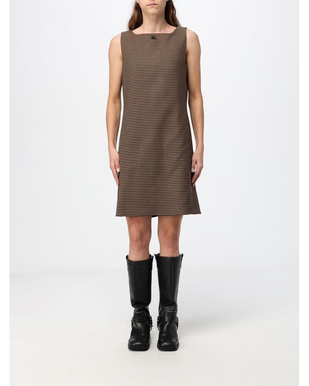 Courreges Natural CourrÈ Ges Sleeveless A-Line Mini Dress With Houndstooth Print