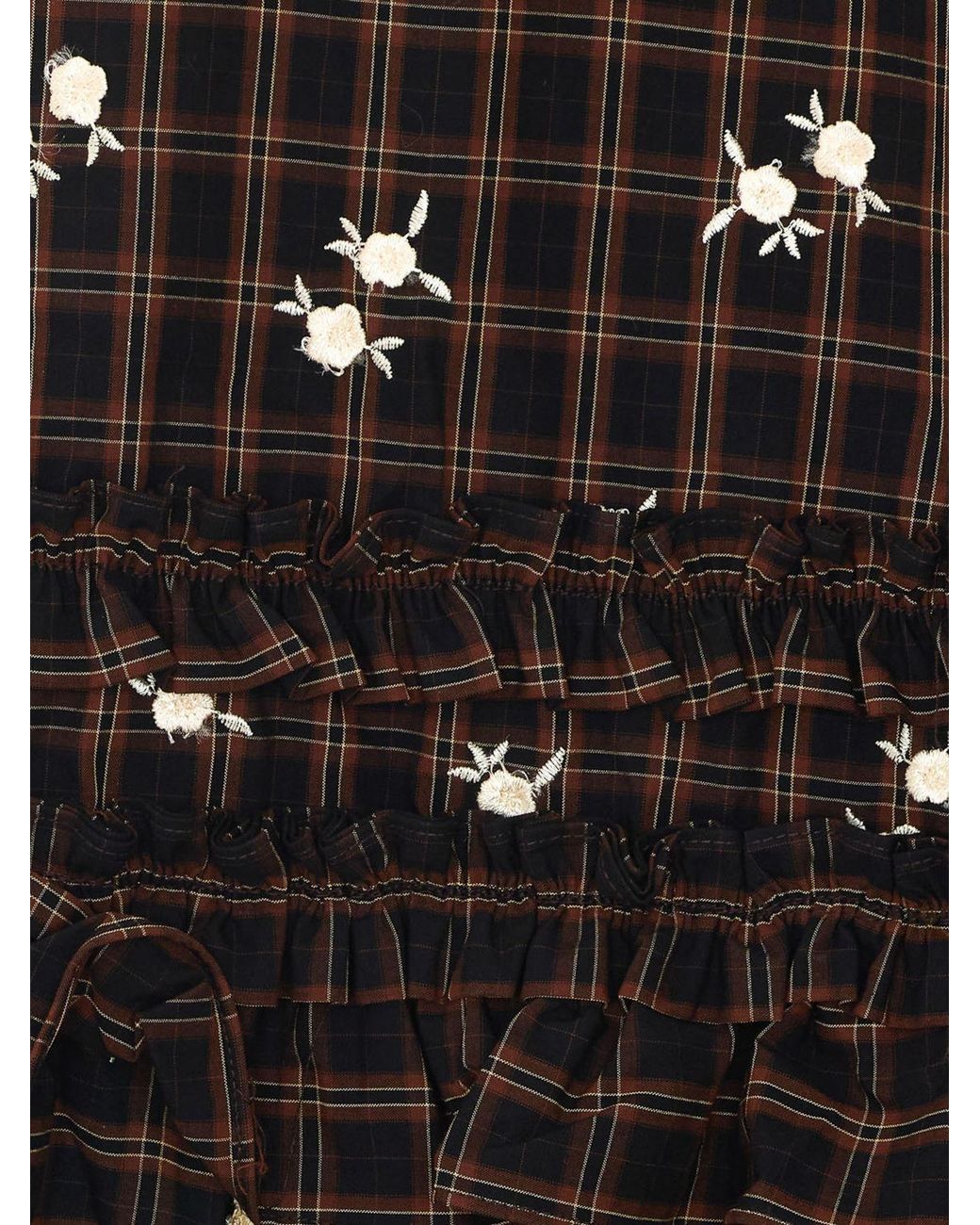 Ganni Brown Check A-Line Organic Cotton Mini Dress With Square Neckline