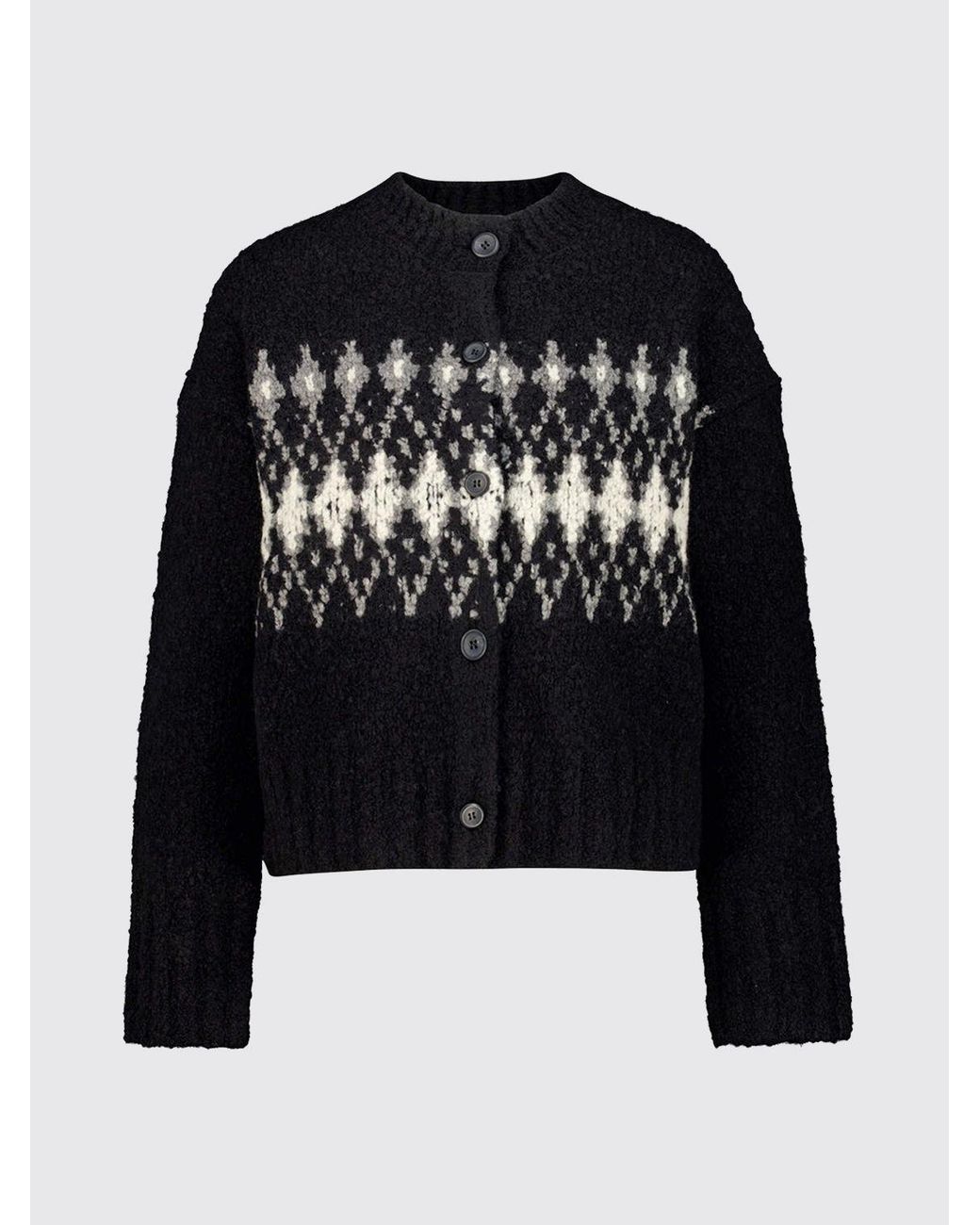 Altuzarra Black Wool Crewneck Cardigan With Abstract Jacquard Pattern