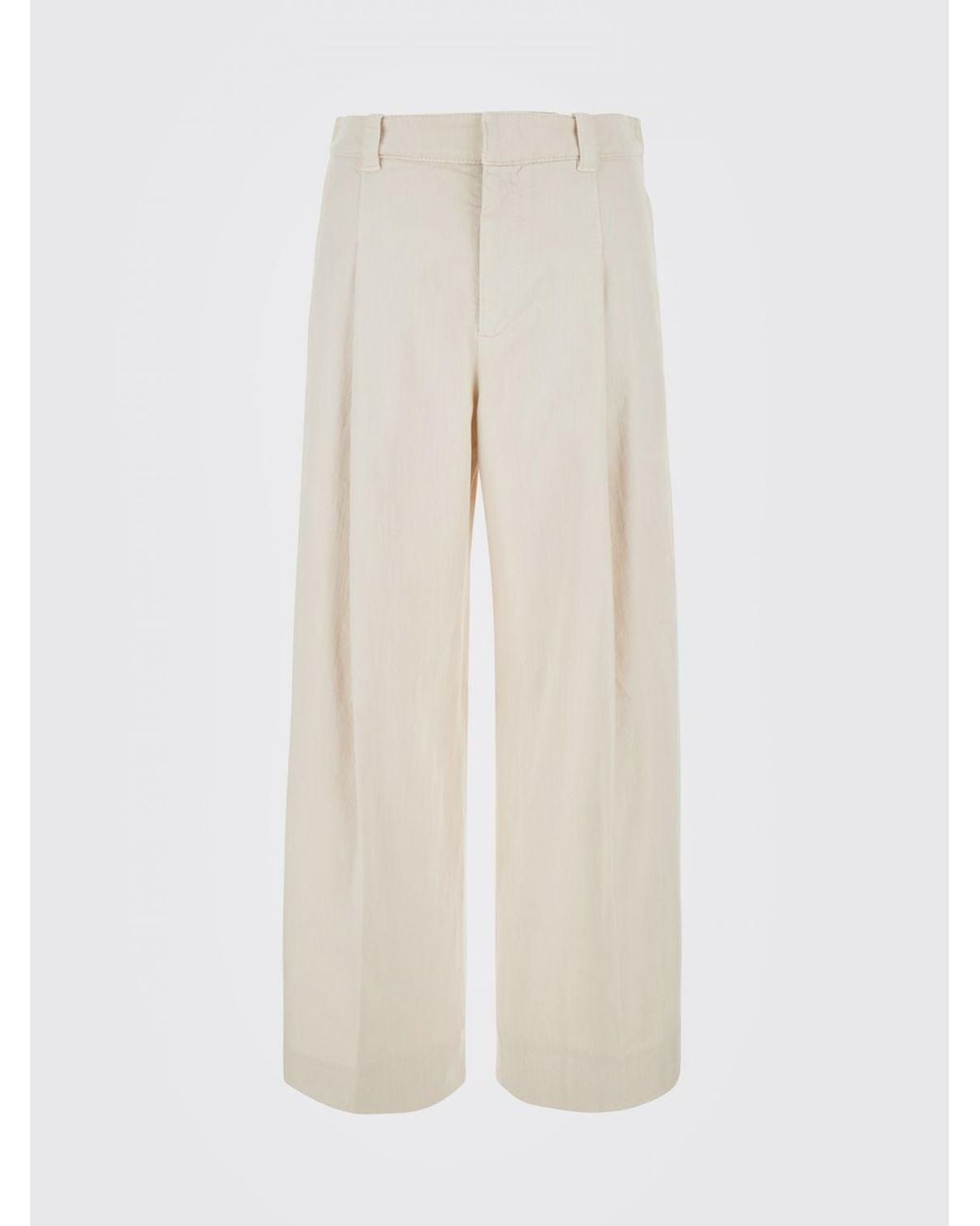 Brunello Cucinelli Natural High-Waisted Stretch Cotton Palazzo Trousers With Monili