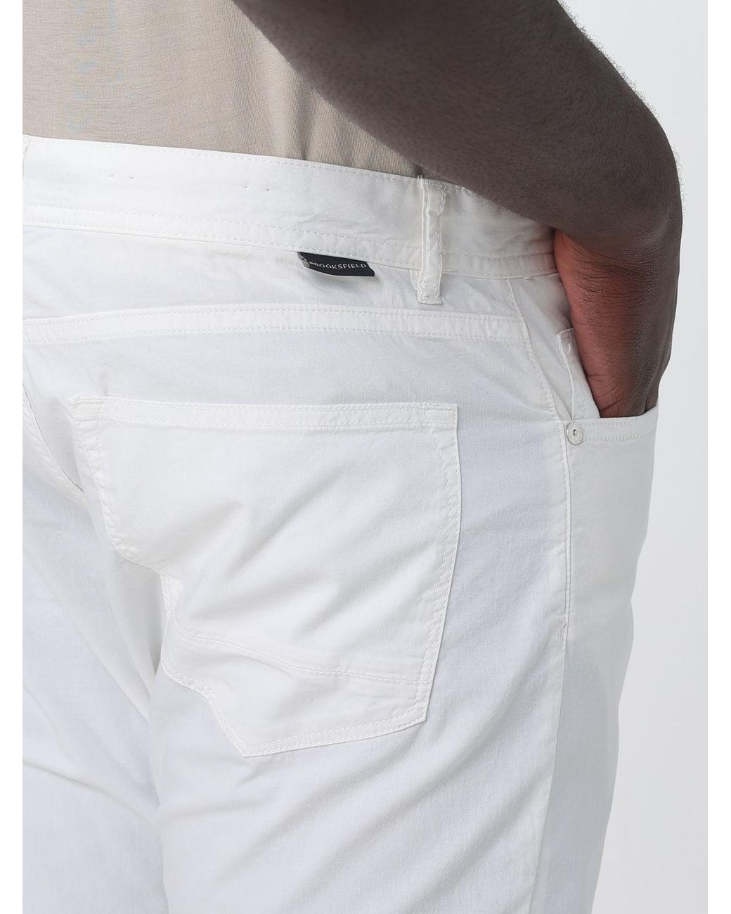 Brooksfield White Cotton Slim Fit Trousers for men