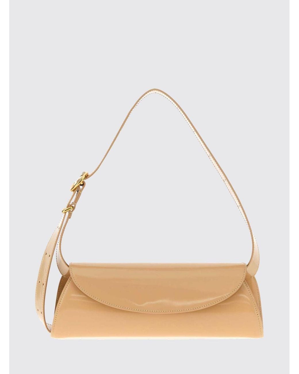 Jil Sander Natural Cannolo Small Patent Leather Shoulder Bag With Embossed Logo
