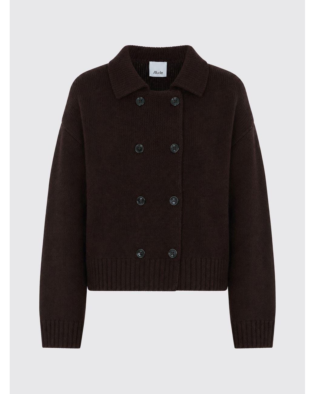 Allude Black Double-Breasted Wool And Cashmere Blend Cardigan With Classic Collar