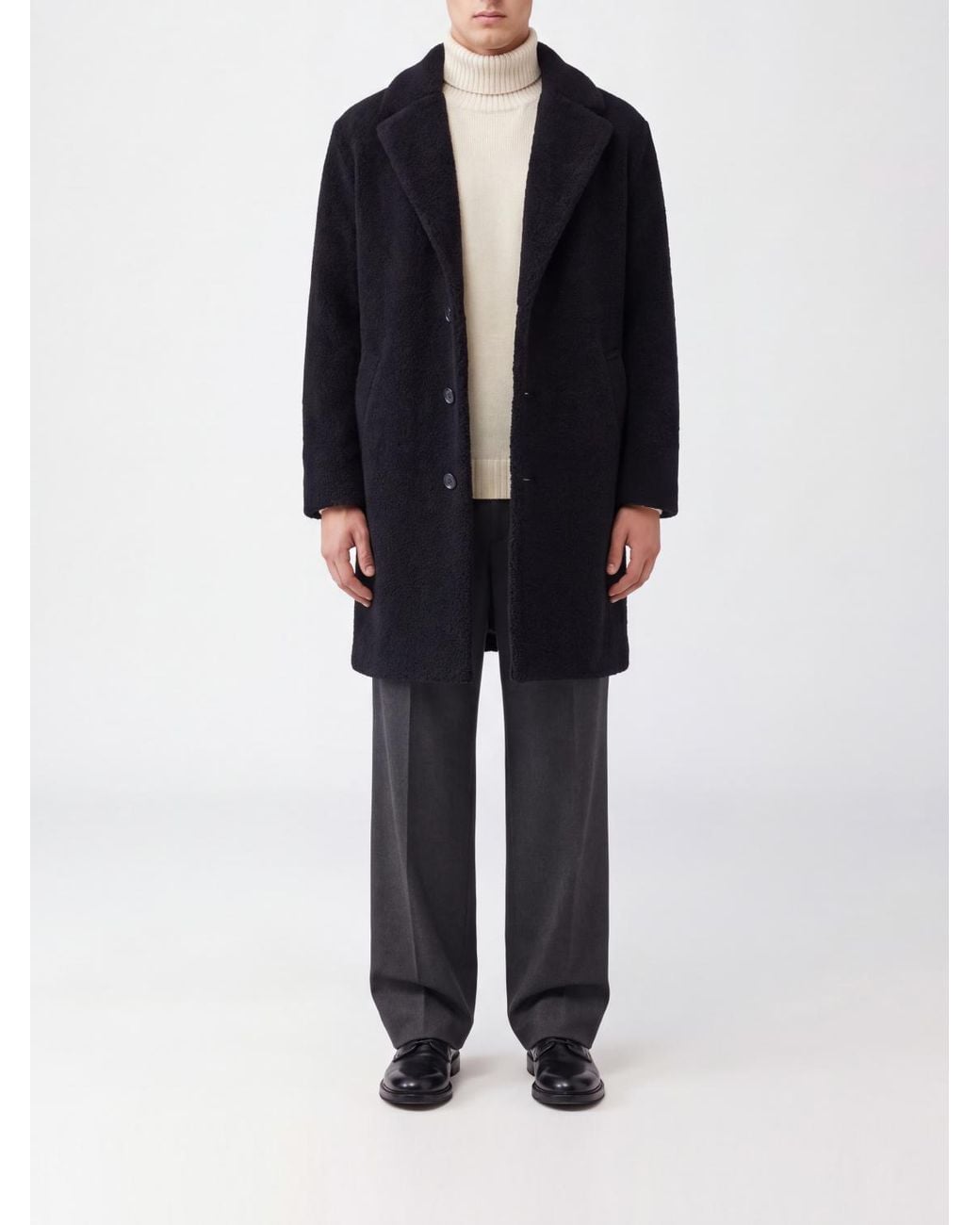Herno Black Single-Breasted Knee-Length Faux Fur Coat for men