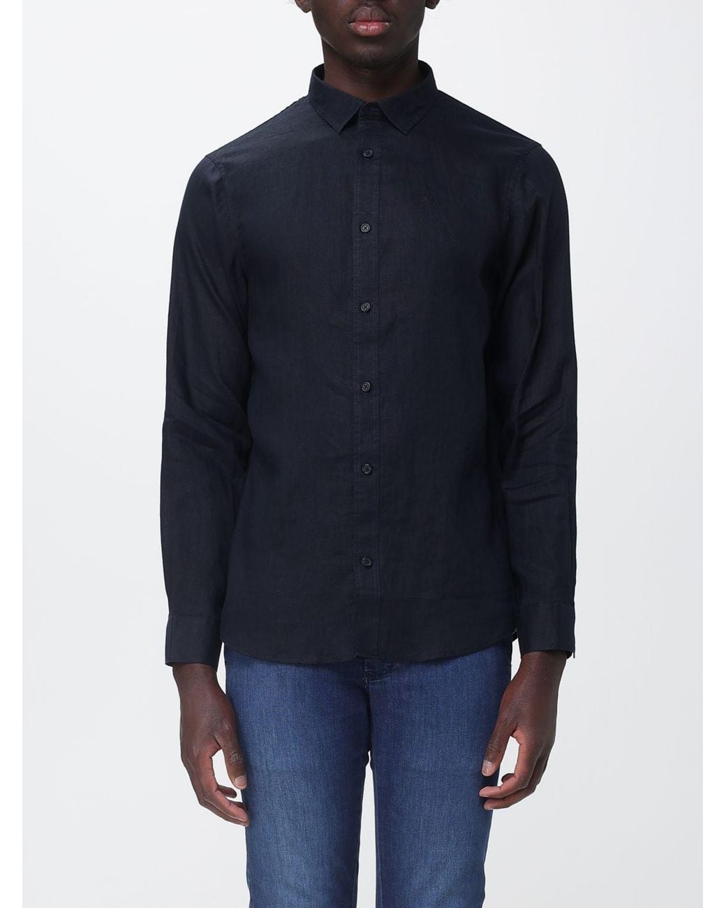 ARMANI EXCHANGE Blue Linen Basic Shirt for men