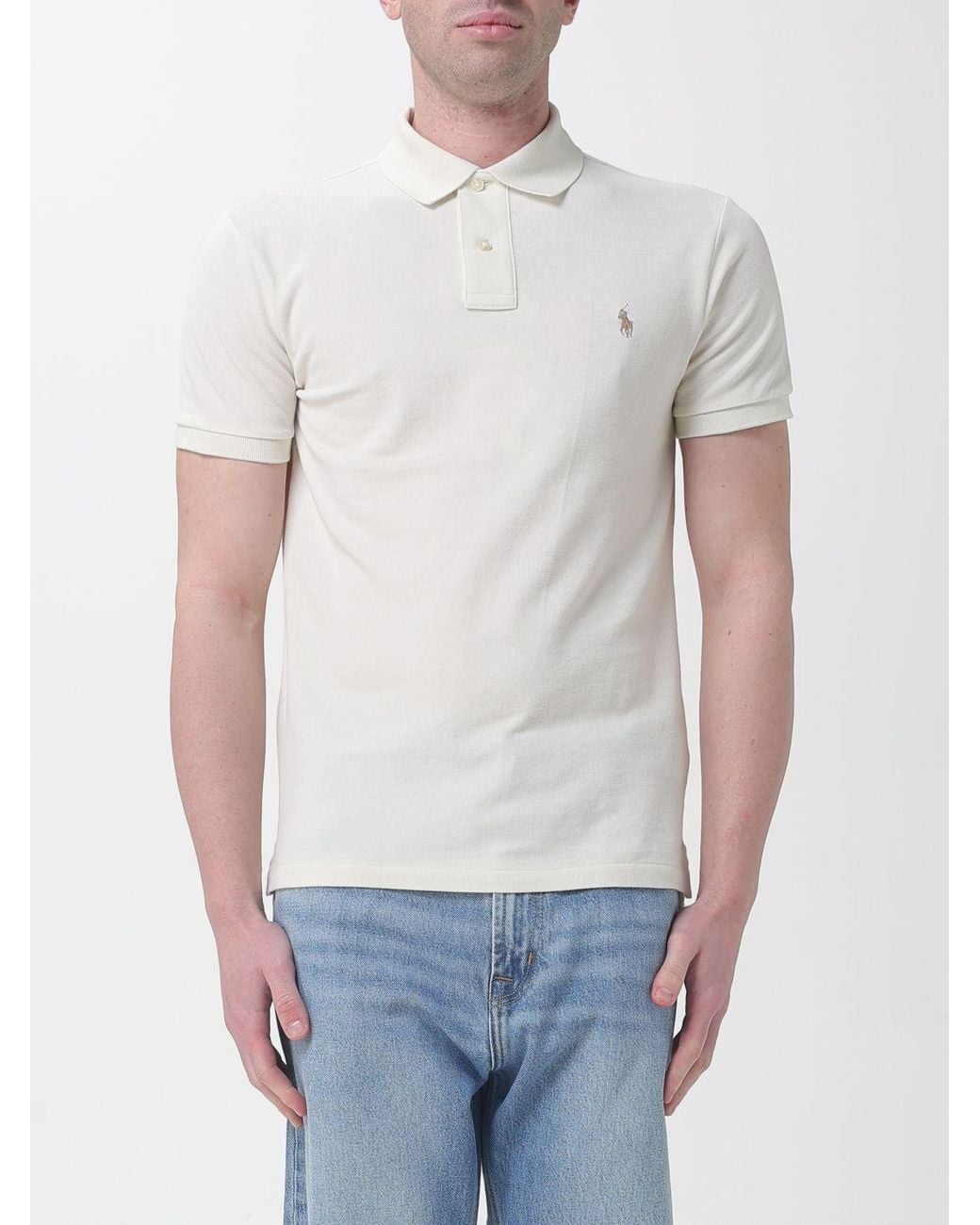 Polo Ralph Lauren White Pony Logo Cotton Polo Shirt for men