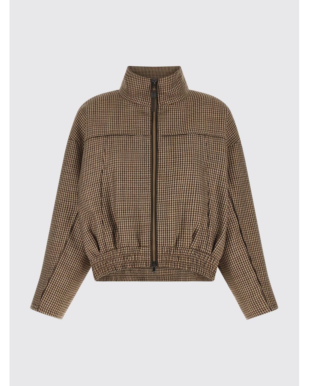 Brunello Cucinelli Brown Houndstooth Virgin Wool Bomber Jacket With High Neck