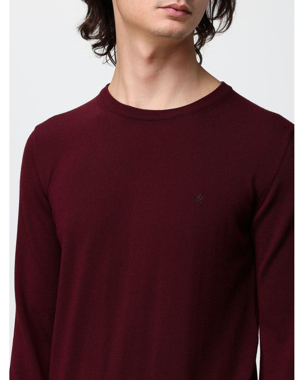 Brooksfield Red Crewneck Wool Jumper With Long Sleeves And Ribbed Trims for men