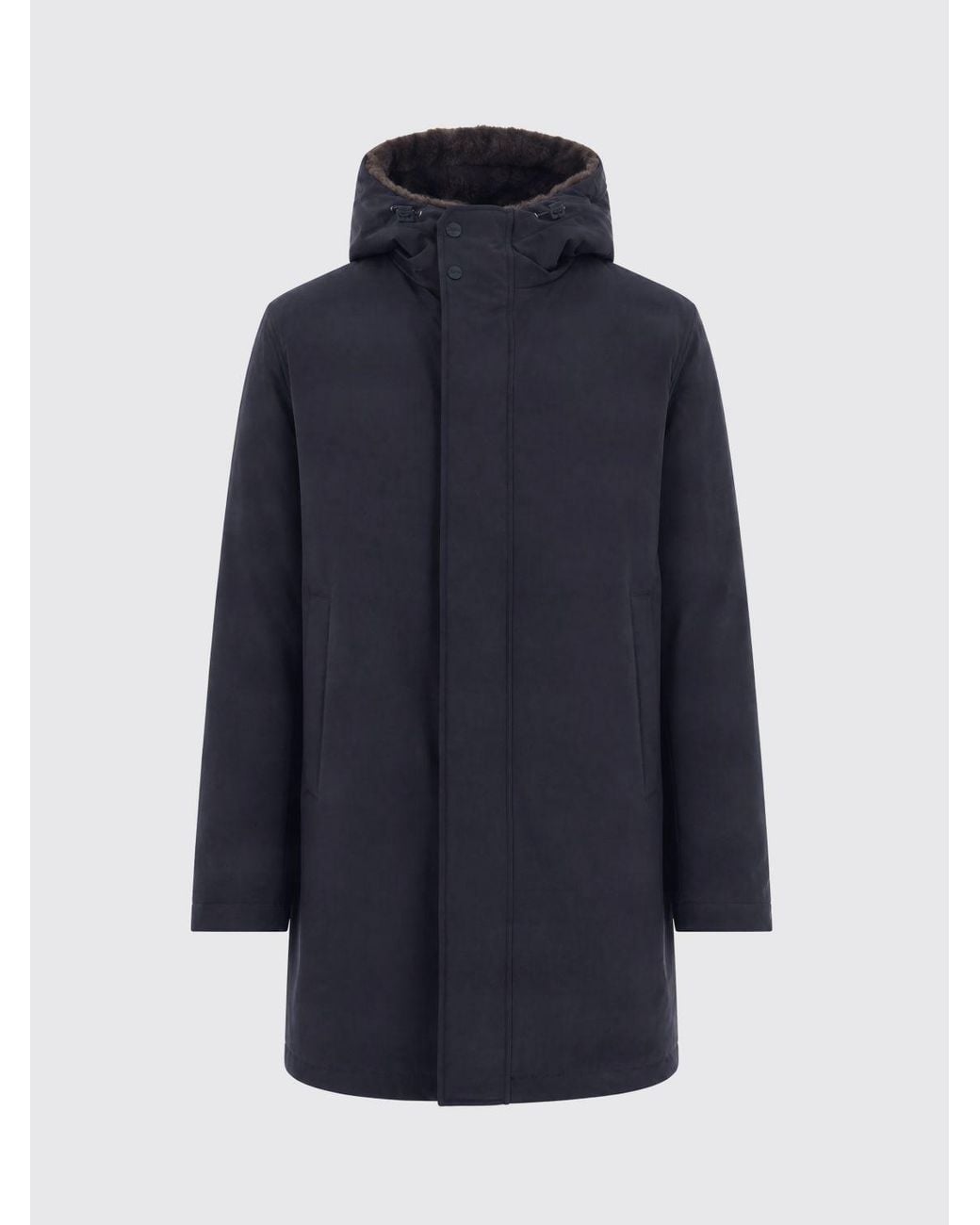 Herno Blue Knee-Length Polyester Parka With Adjustable Hood And Fleece Lining for men