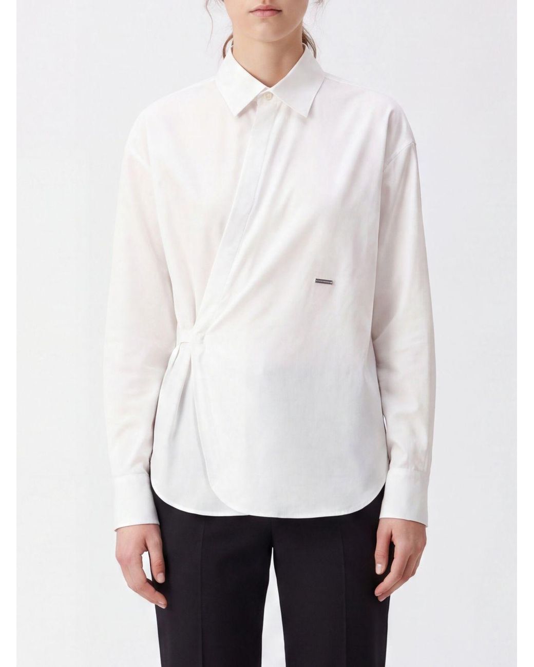 DSquared² White Slim Fit Stretch Cotton Wrap Shirt With Asymmetrical Closure