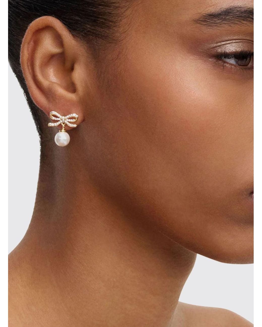Pendientes Colgantes En Forma De Lazo Con Cristales Y Perlas Self-Portrait de color Metallic