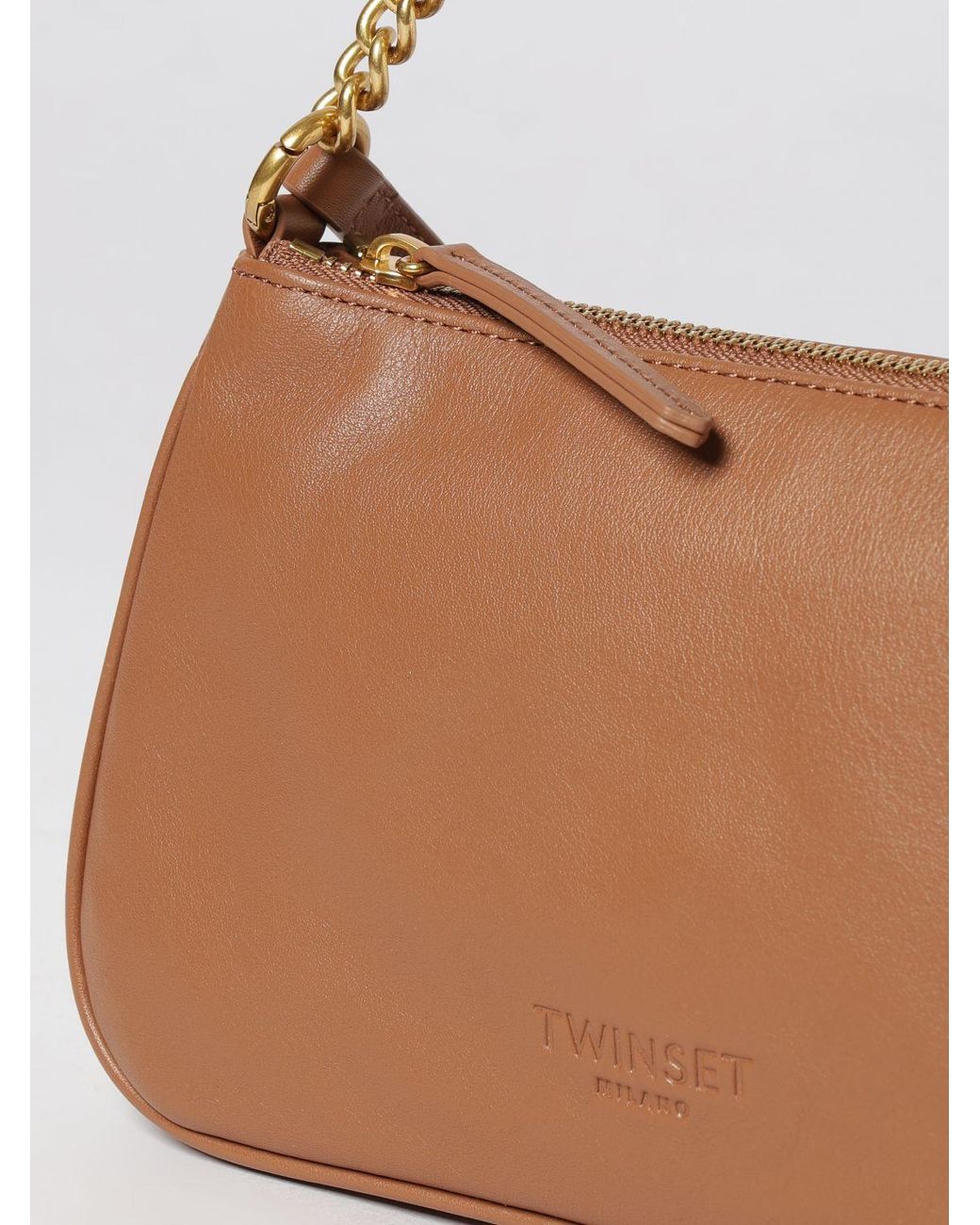 Twinset Brown Shoulder Bag With Metal Mesh Handle