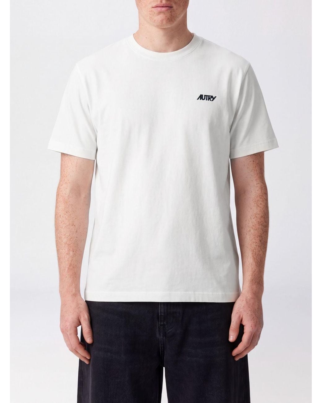 Autry White Crewneck Cotton T-Shirt With Contrasting Embroidered Logo for men