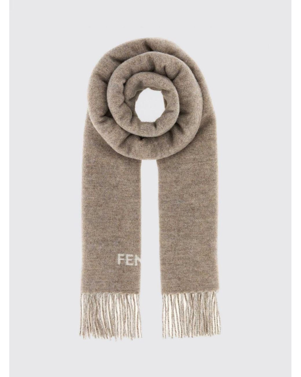 Fendi Natural Pure Cashmere Scarf With Embroidered Logo And Fringed Edges for men