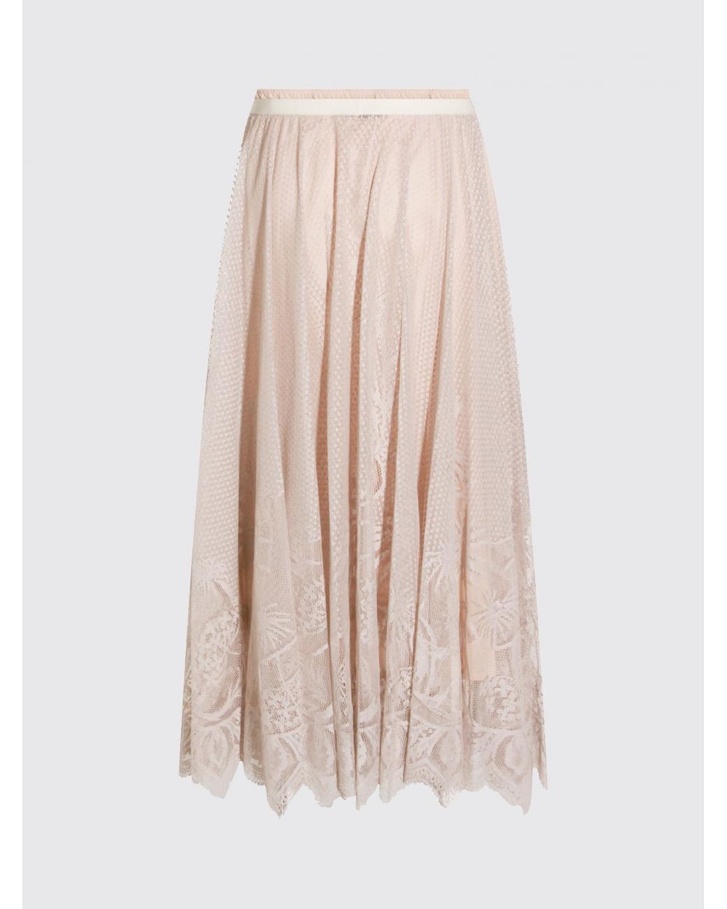 Fabiana Filippi Pink High-Waisted Lace Midi Full Skirt With Elastic Waist
