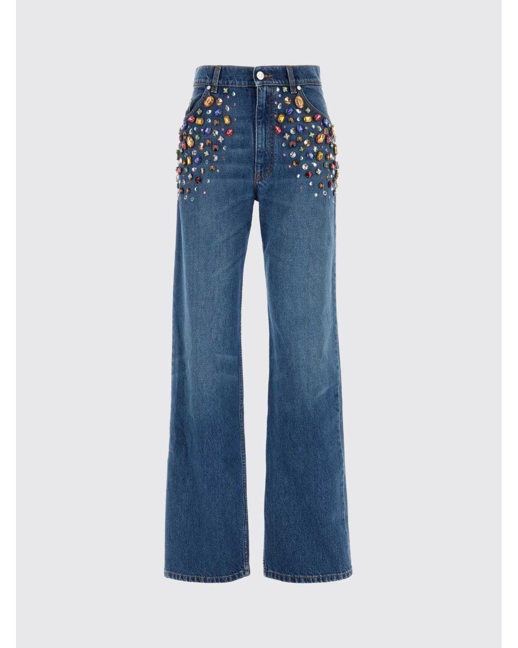 Stella McCartney Blue High-Waisted Wide-Leg Jeans With Rhinestone Application
