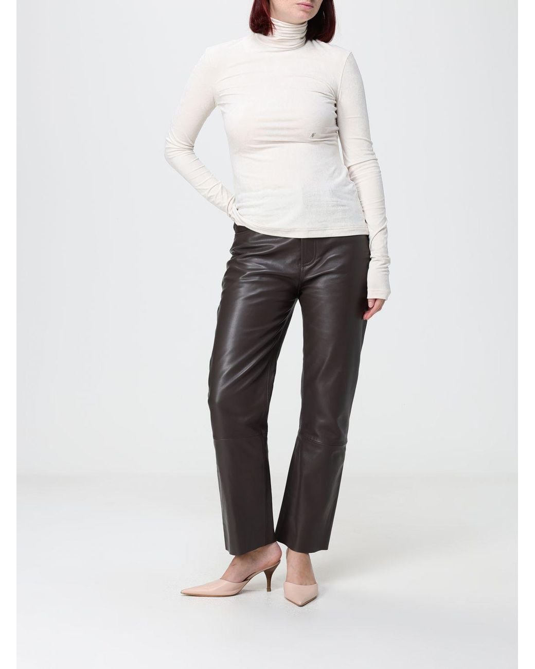 Alberta Ferretti Gray Mid-Rise Tapered Fit Faux Leather Trousers
