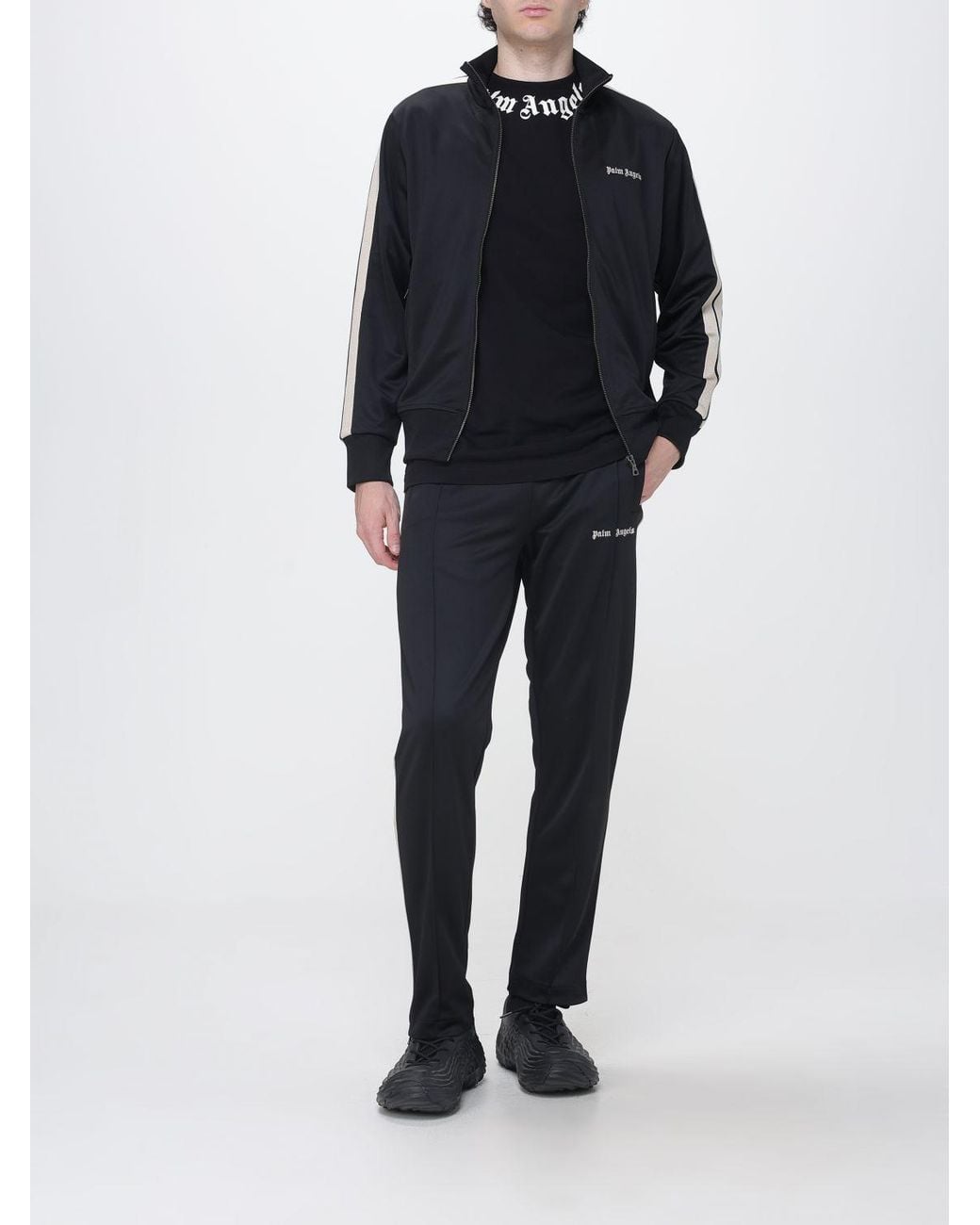 Palm Angels Black Cotton T-Shirt With Printed Logo And Dropped Shoulders for men
