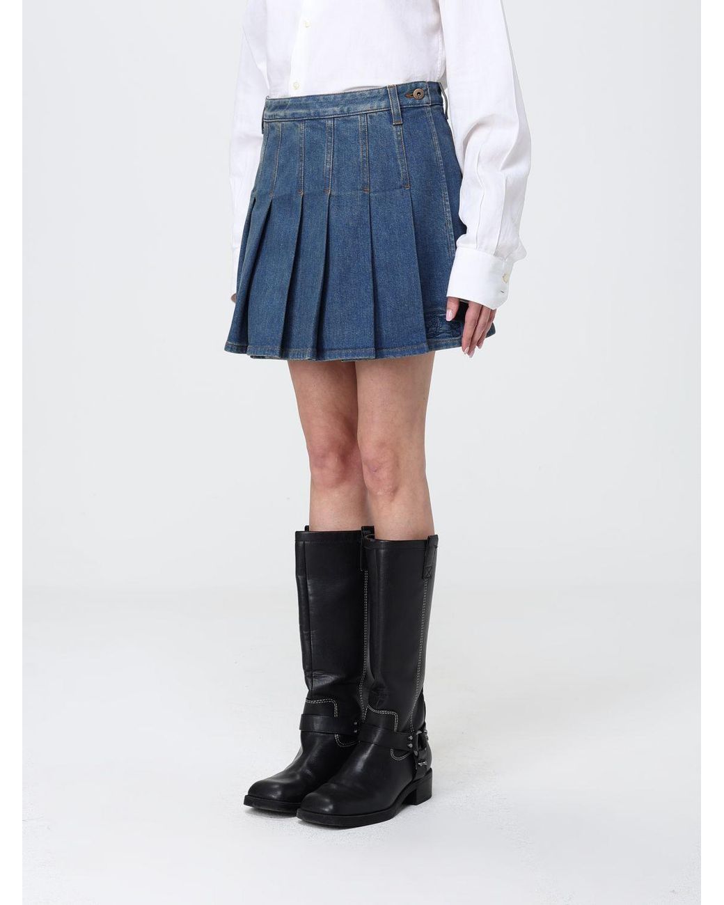 Burberry Blue Pleated Denim Skirt