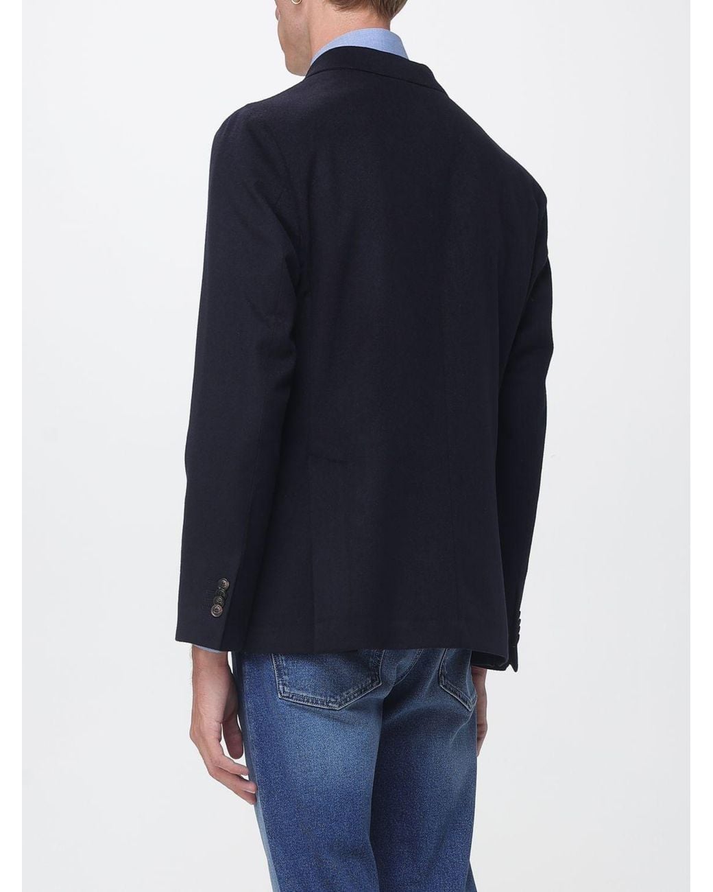 Luciano Barbera Blue Double-Breasted Pure Wool Blazer With Welt Pockets for men