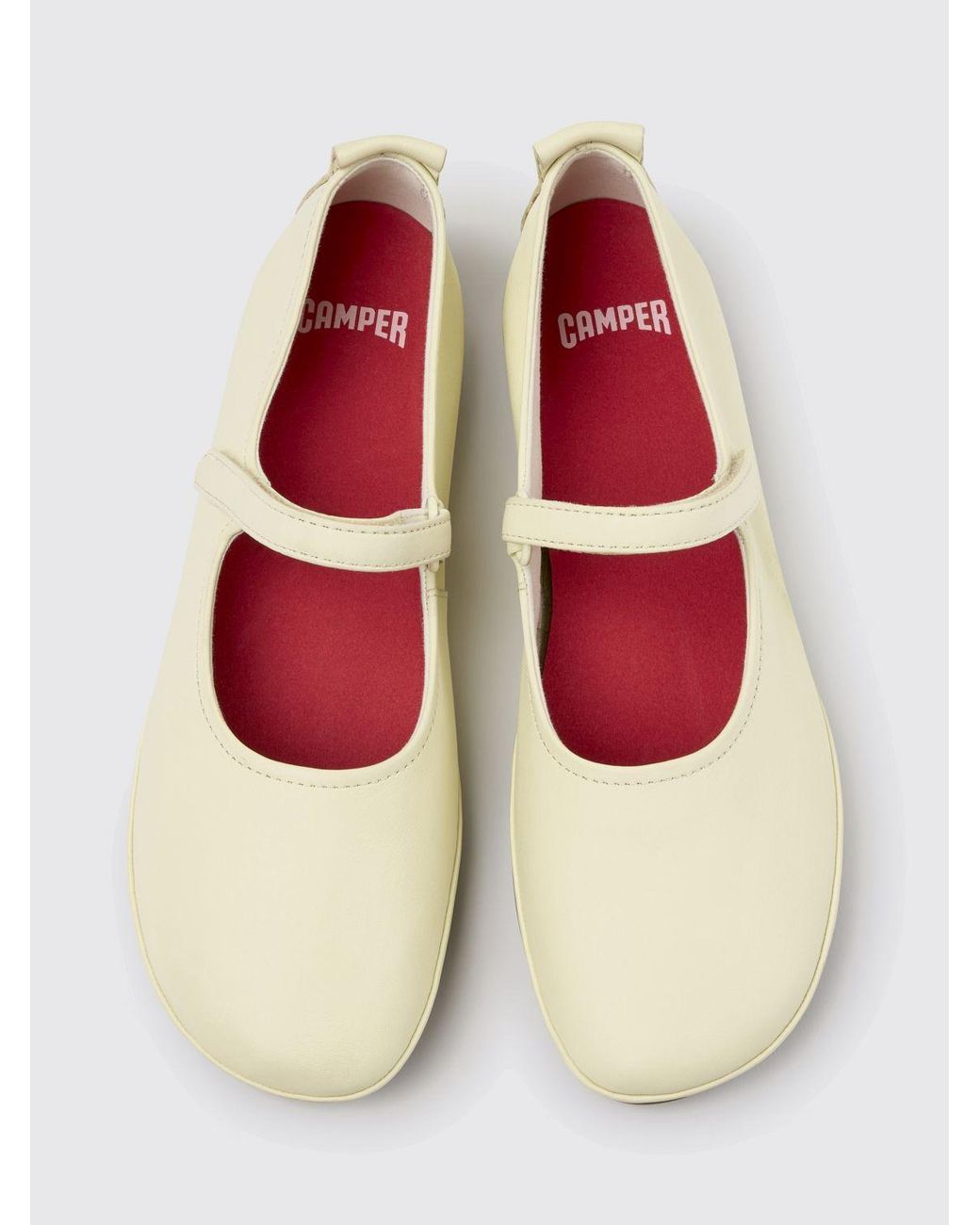 Camper White Right Nina Calfskin Mary Jane Flats With Hook-And-Loop Closure