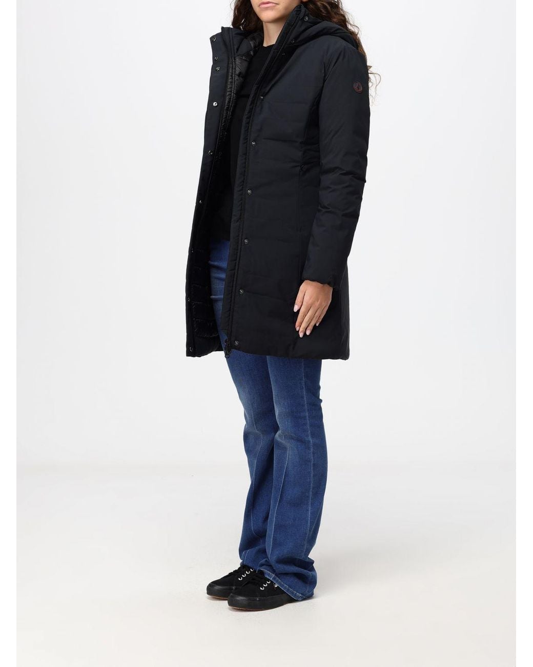 Save The Duck Blue Leyla Slim Knee-Length Puffer Jacket With Hood