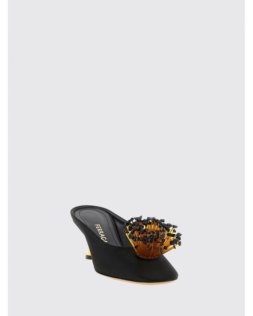 Ferragamo Black Satin Mules With Application