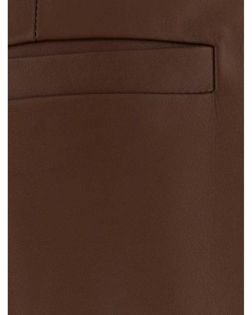 Sportmax Brown Wide-Leg Baggy Leather Trousers With Off-Centre Closure