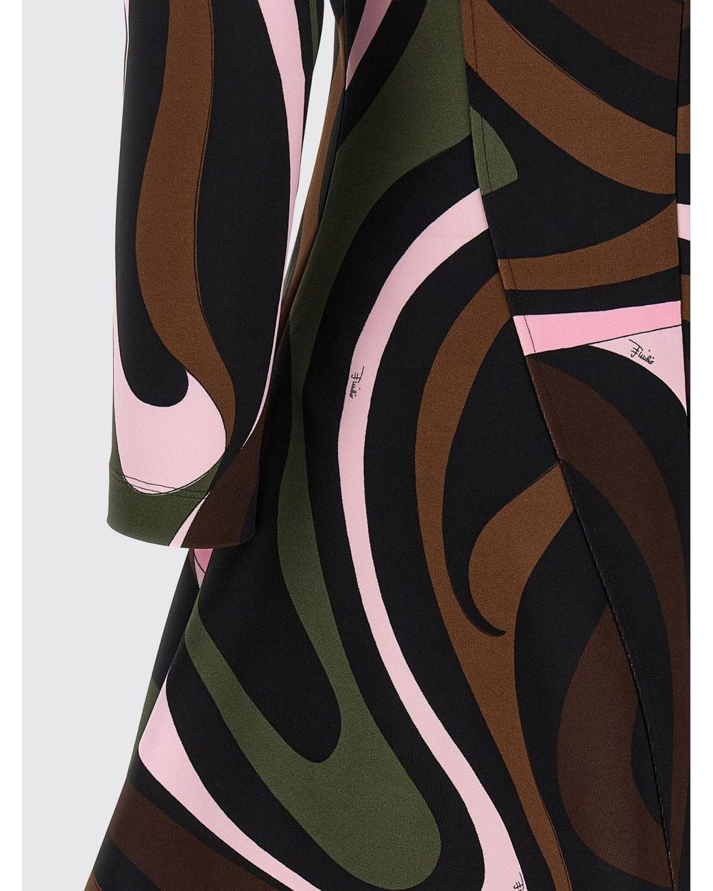 Emilio Pucci Green Marmo Print Viscose Flared Mini Dress With V-Neck