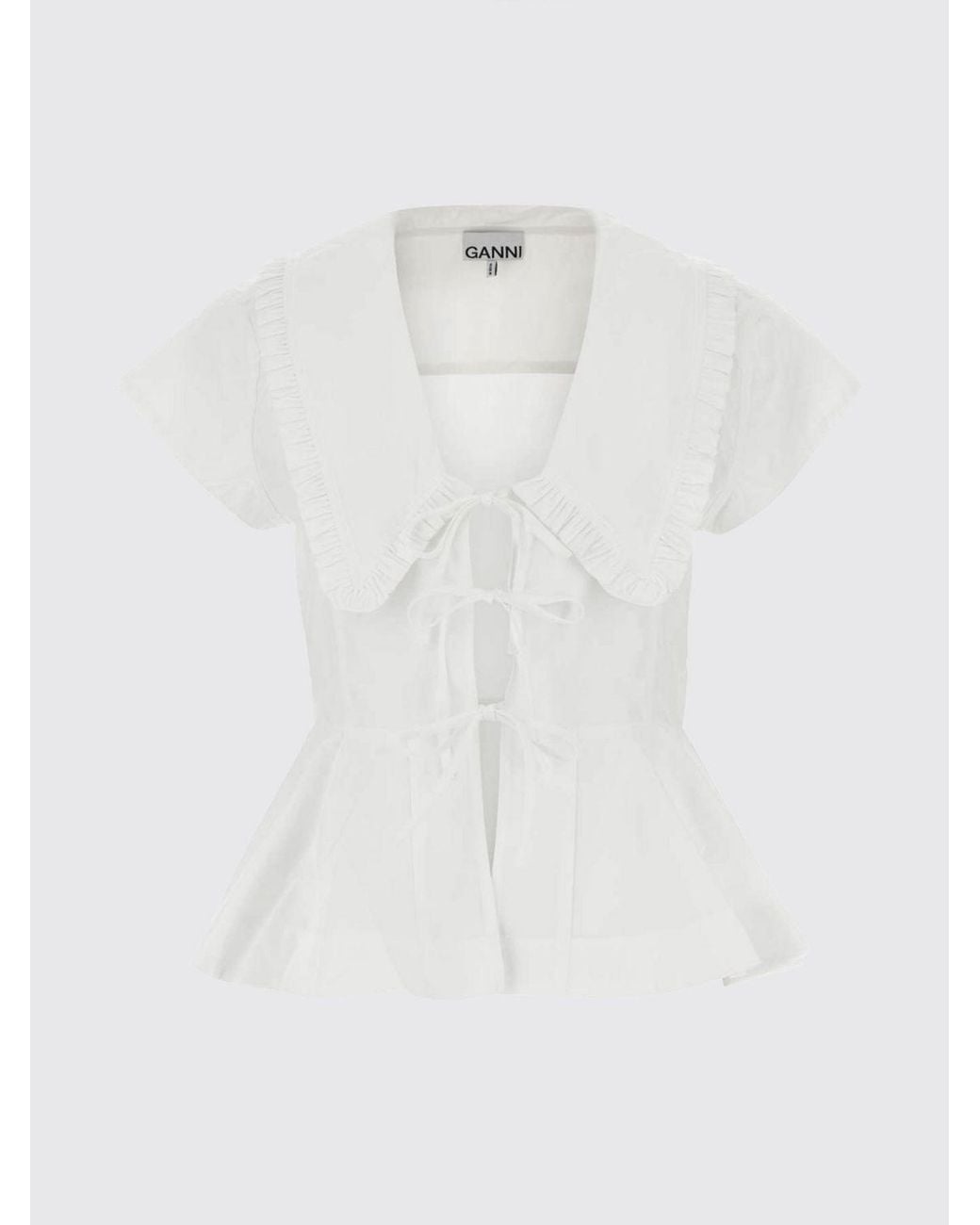 Ganni White Organic Cotton Blouse With Sailor Collar And Ruffles