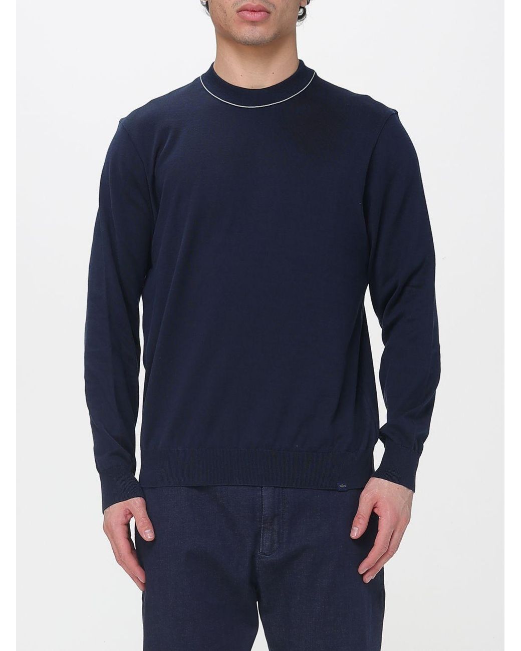 Paul & Shark Blue Paul &Amp Shark Basic Cotton Crew Neck Sweater for men