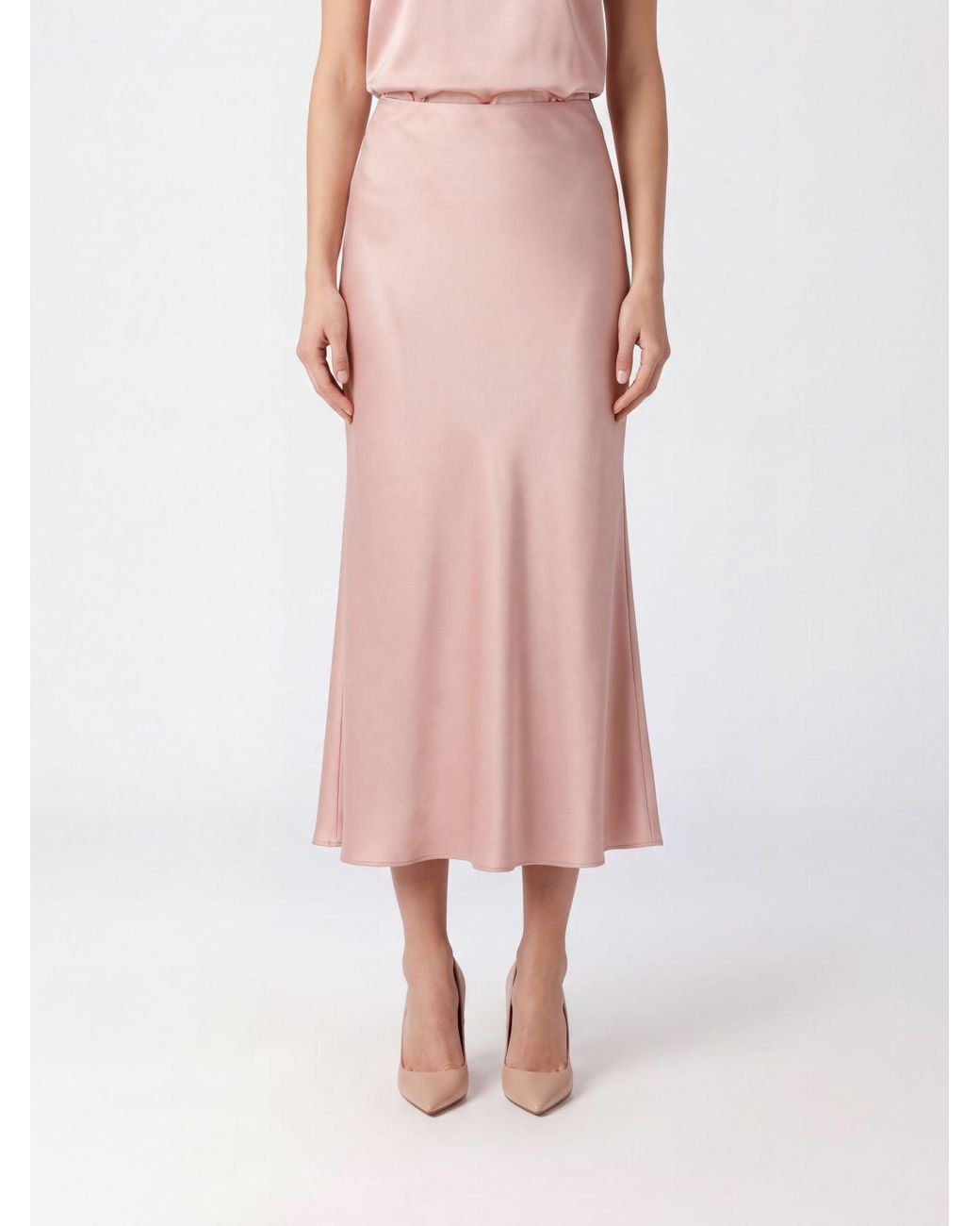 Patrizia Pepe Pink High-Waisted Satin Midi Pencil Skirt With A Slim Fit