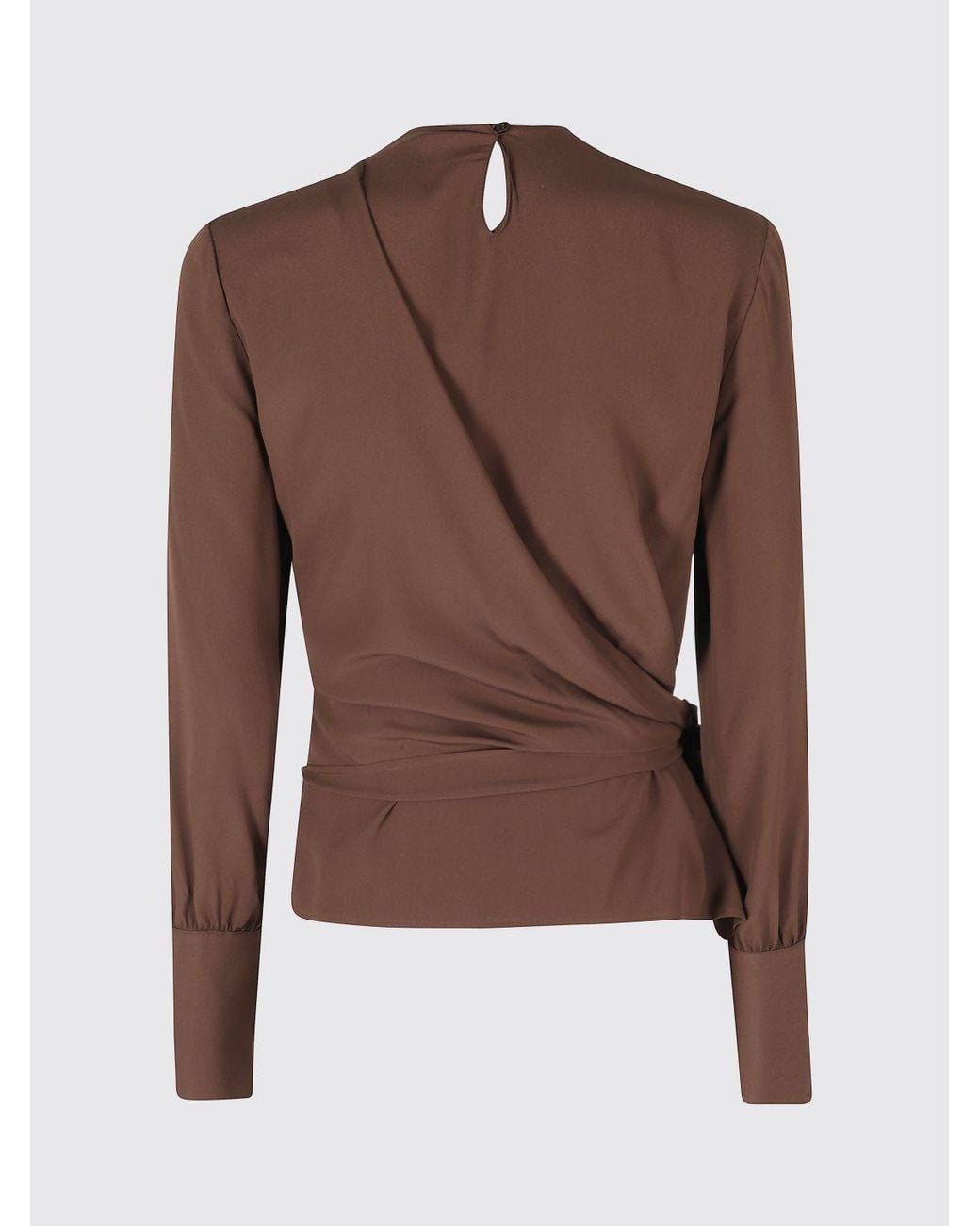 FEDERICA TOSI Brown Draped Viscose Blouse With Tie-Waist Belt And Long Sleeves