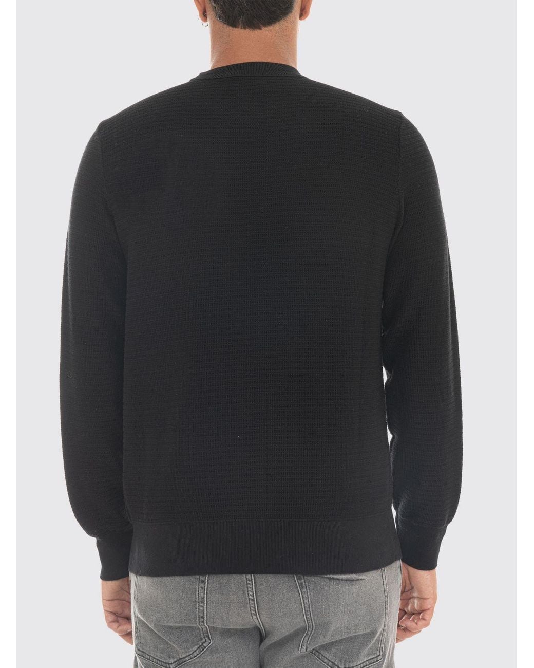 Boss Black Cotton And Cashmere Crewneck Jumper With Tone-On-Tone Logo for men