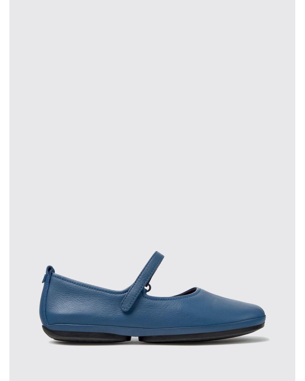 Camper Blue Right Nina Calfskin Mary Jane Flats With Velcro Strap And Round Toe