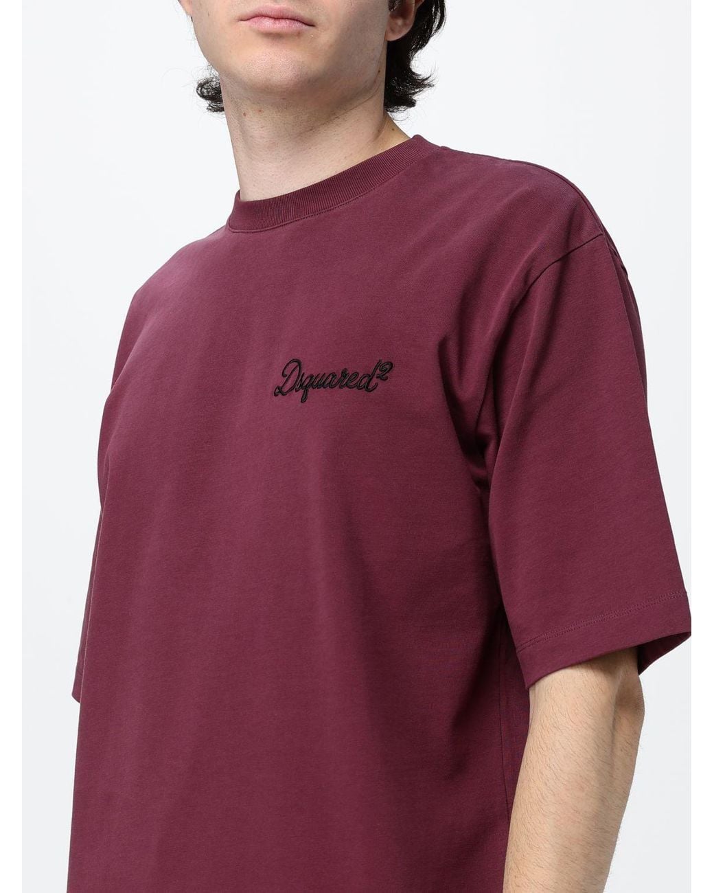 DSquared² Purple Crewneck Cotton T-Shirt With Contrasting Front Logo Print for men