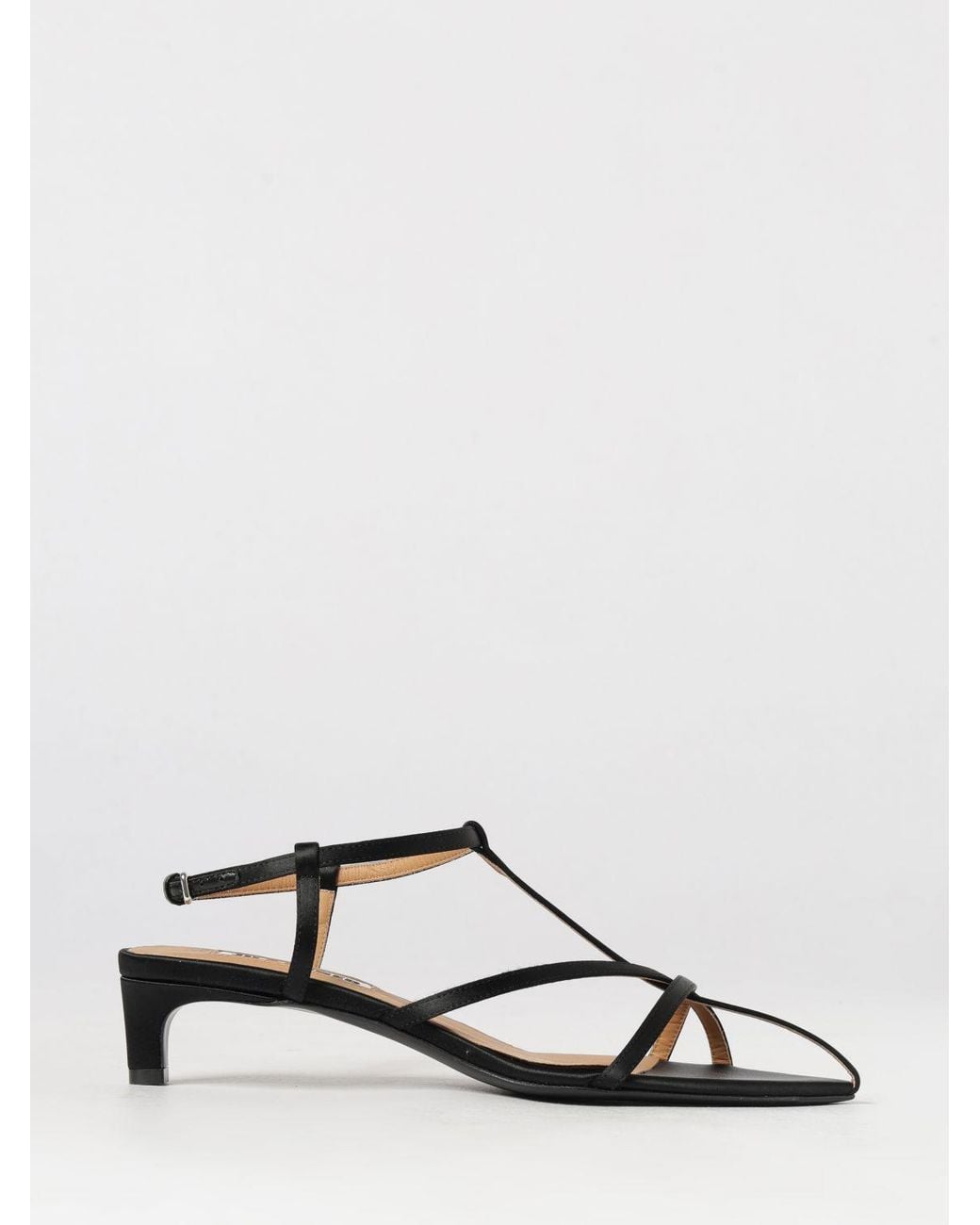 Jil Sander Black Cage Satin Low-Heeled Sandals With Ankle Strap