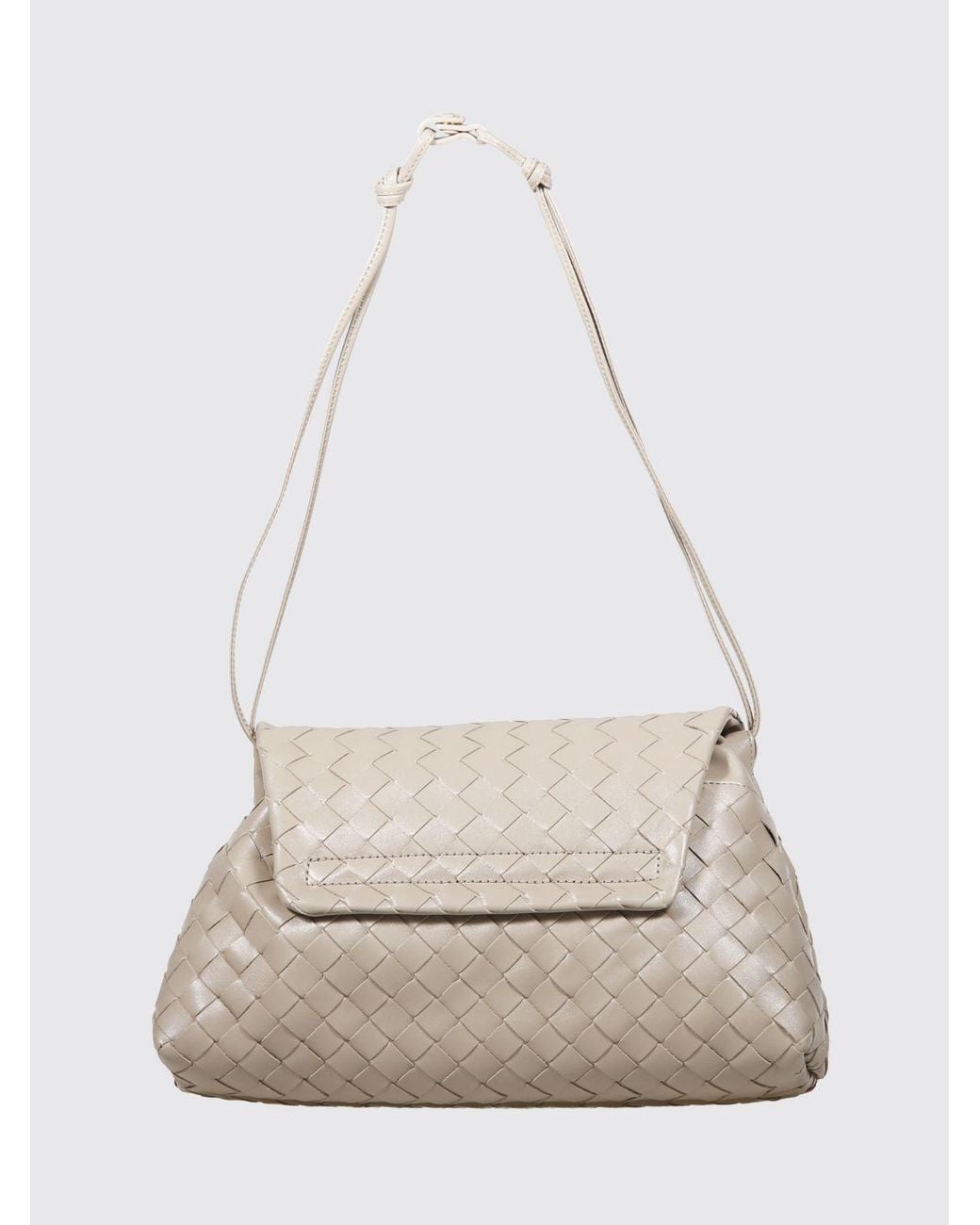 Bottega Veneta White Small Intrecciato Calfskin Shoulder Bag With Knot Detail