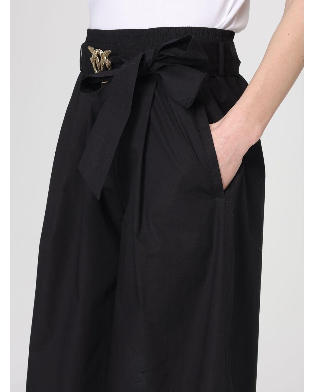 Pinko Black Love Birds Cropped Cotton Trousers