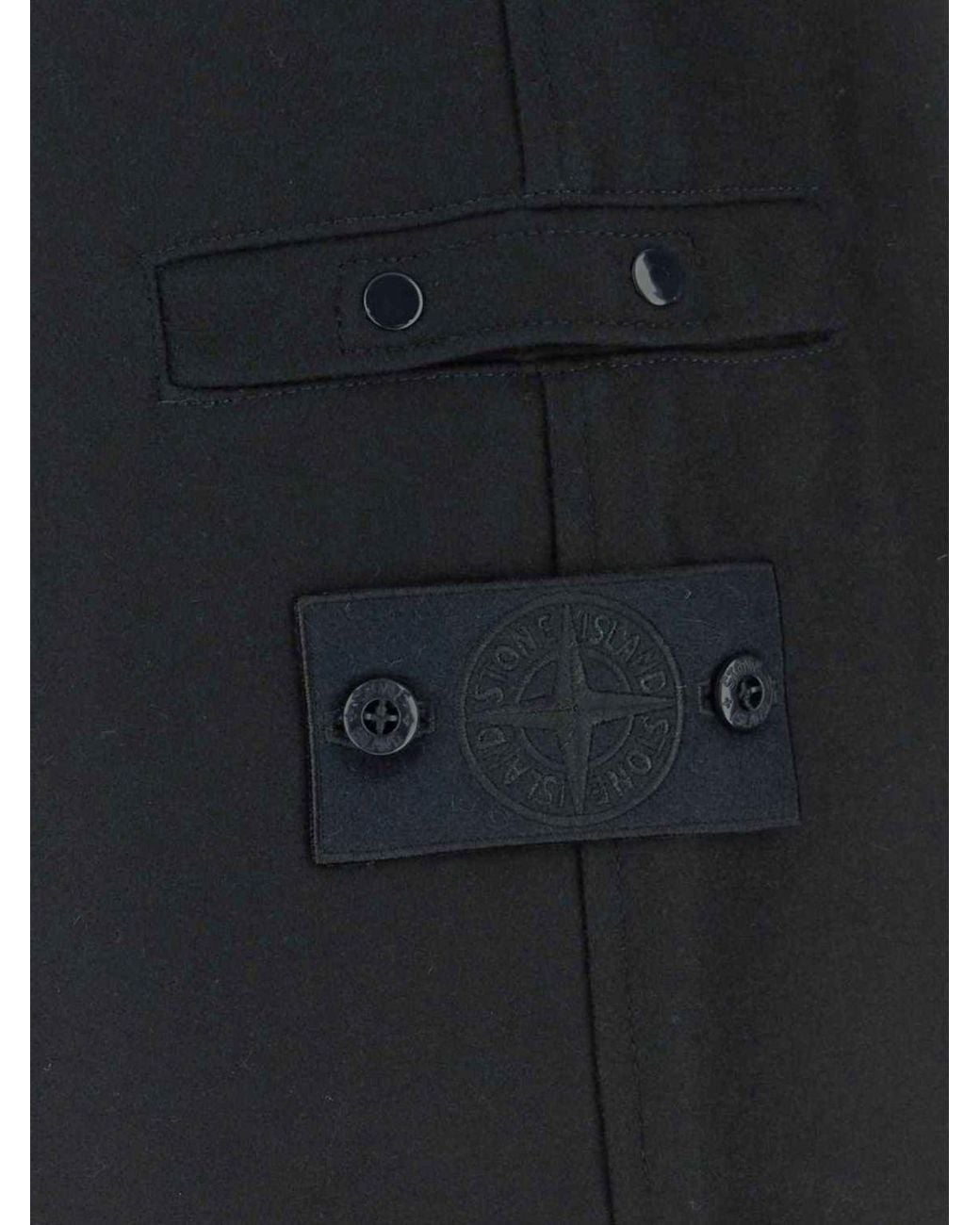 Stone Island Blue Wool Flannel Jogging Trousers With Compass Logo for men