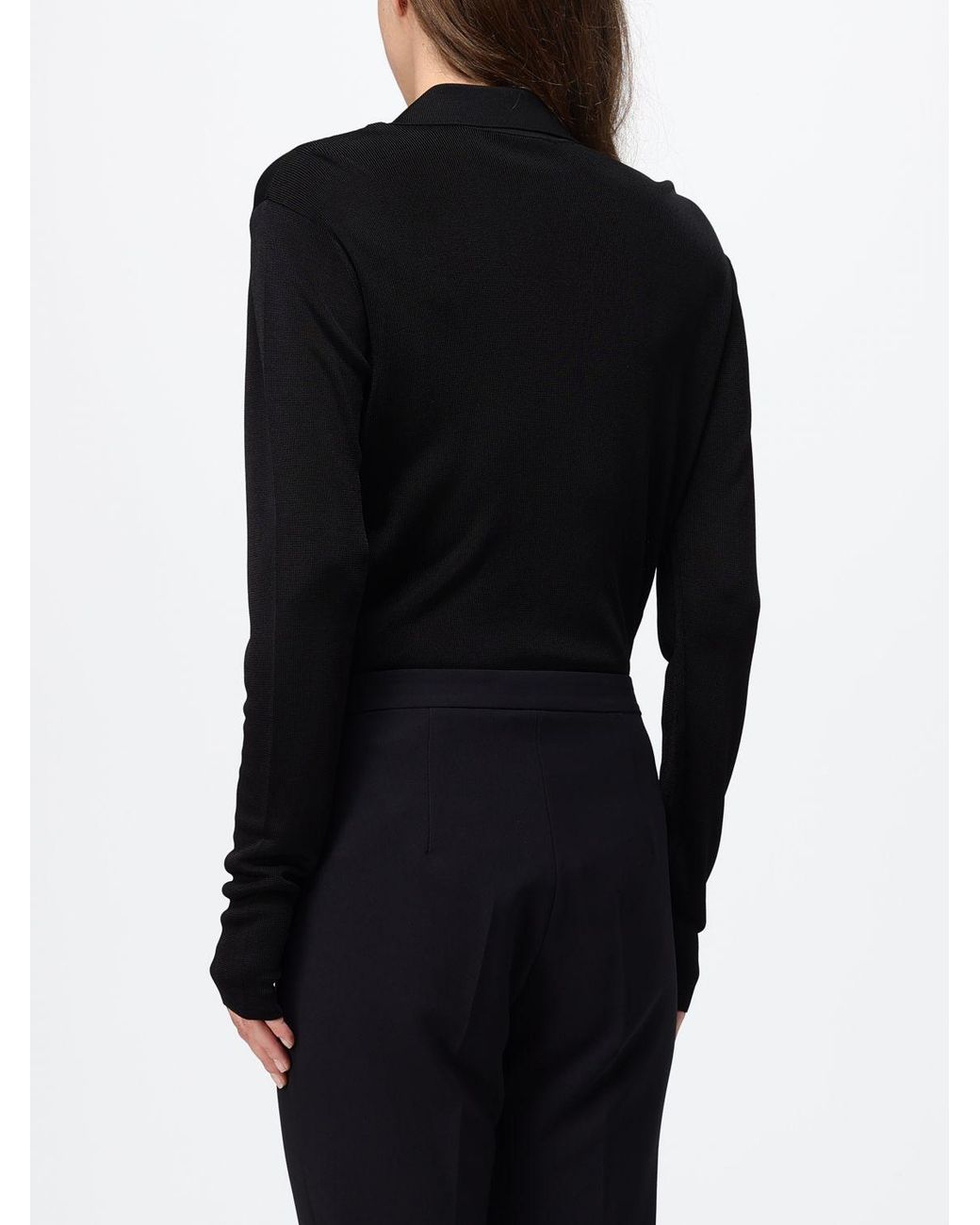 Elisabetta Franchi Black Long-Sleeved Blouse With Metallic Mesh Details