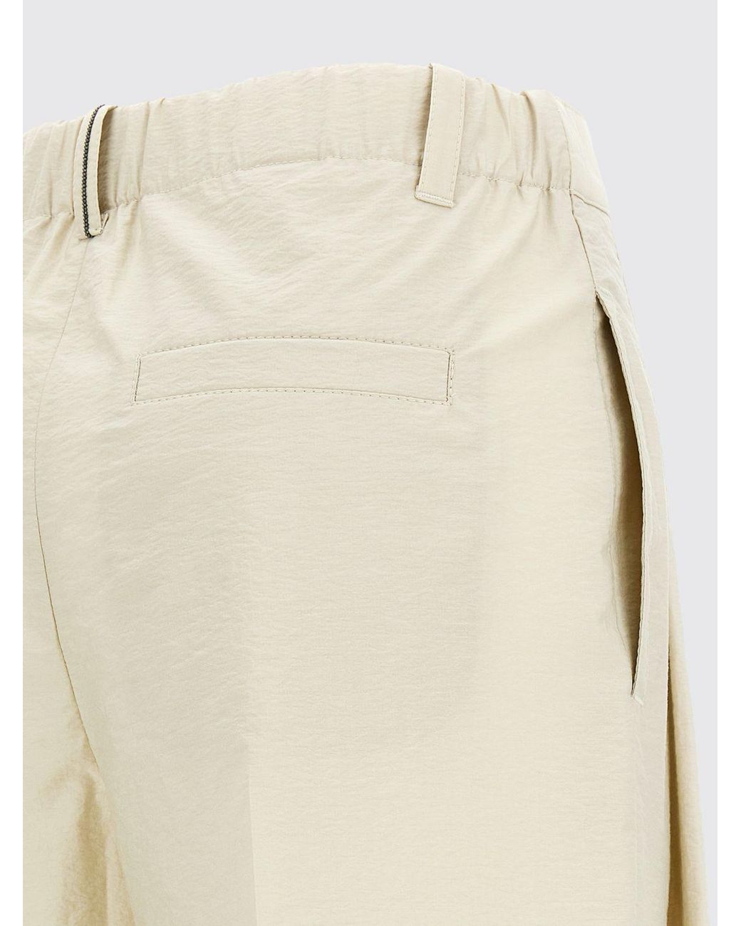 Brunello Cucinelli Natural Cotton Poplin Wide Leg Trousers