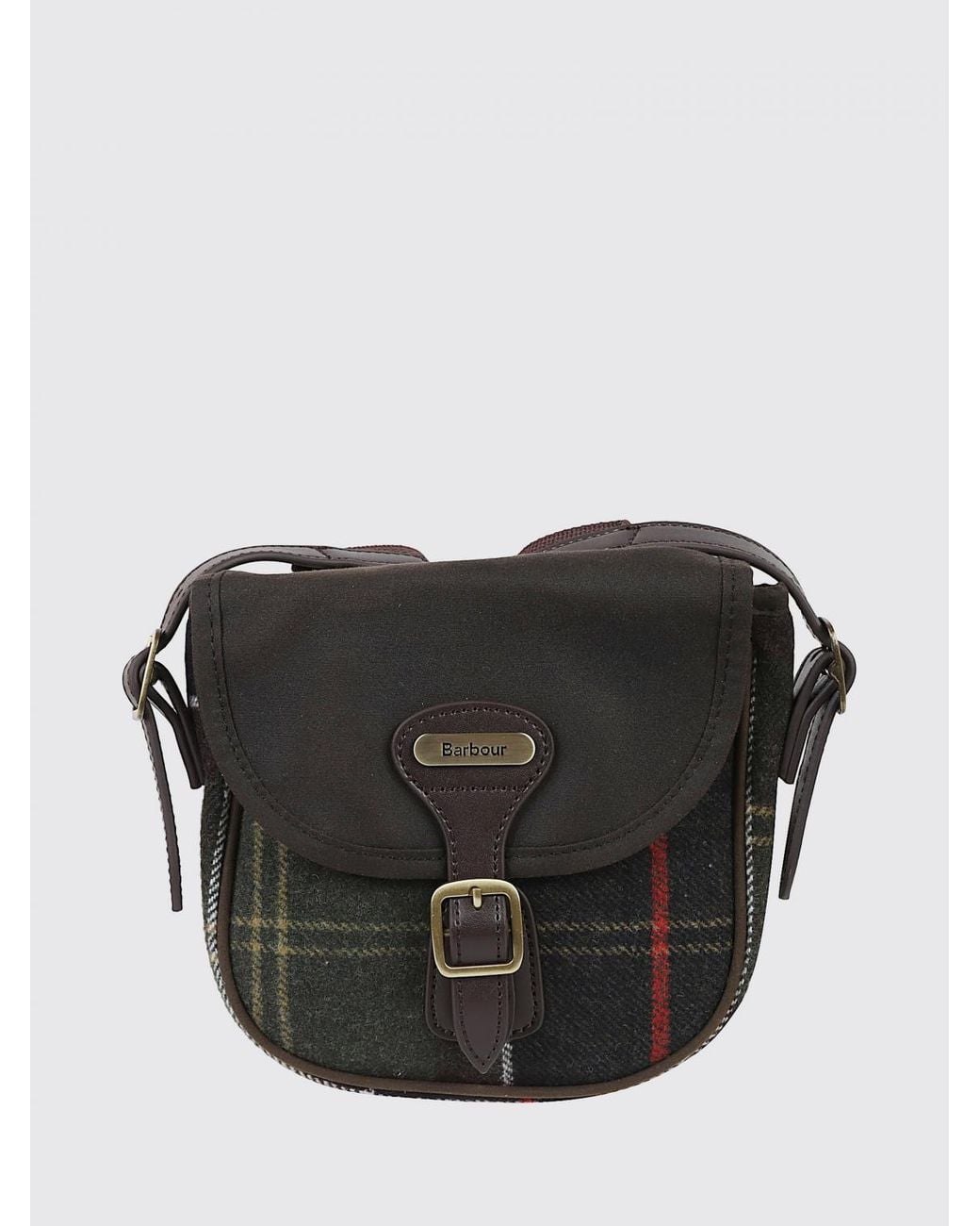 Barbour Black Tartan Wool Mini Crossbody Bag With Flap And Buckle