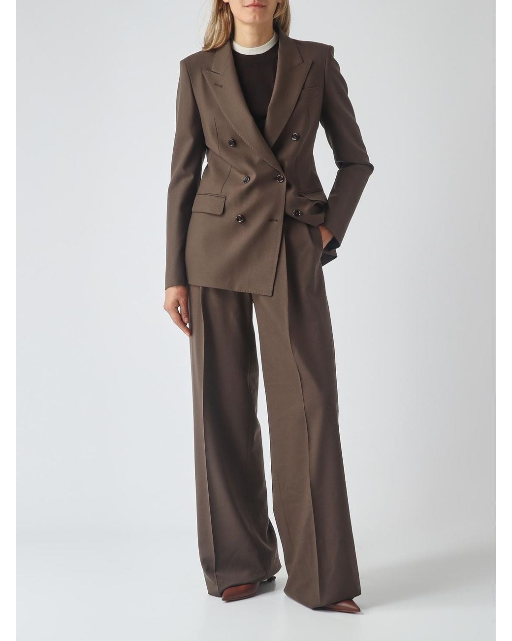 Tagliatore Brown High-Waisted Wide-Leg Tailored Trousers