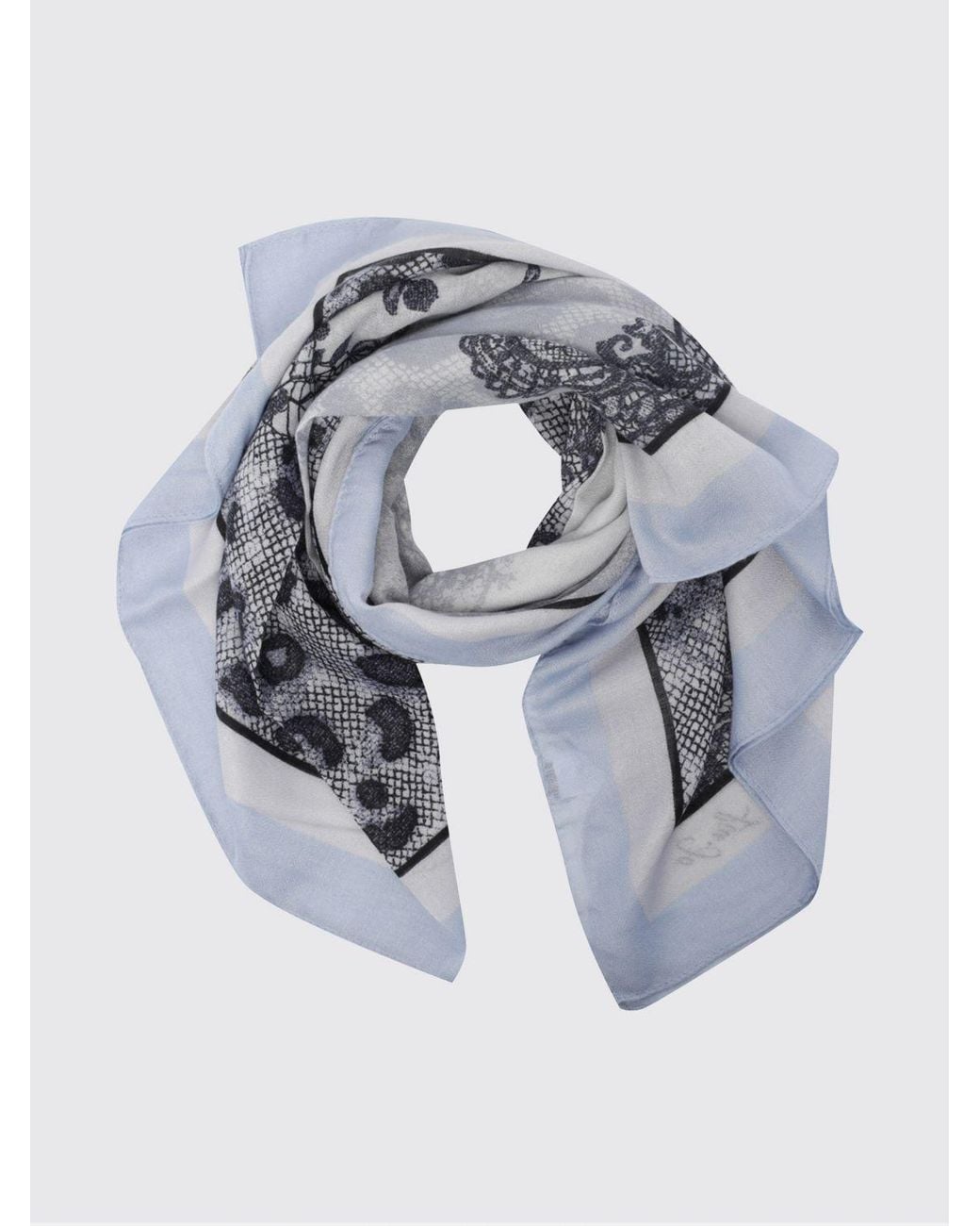 Liu Jo Blue Square Polyester Scarf With Floral Print And Logo