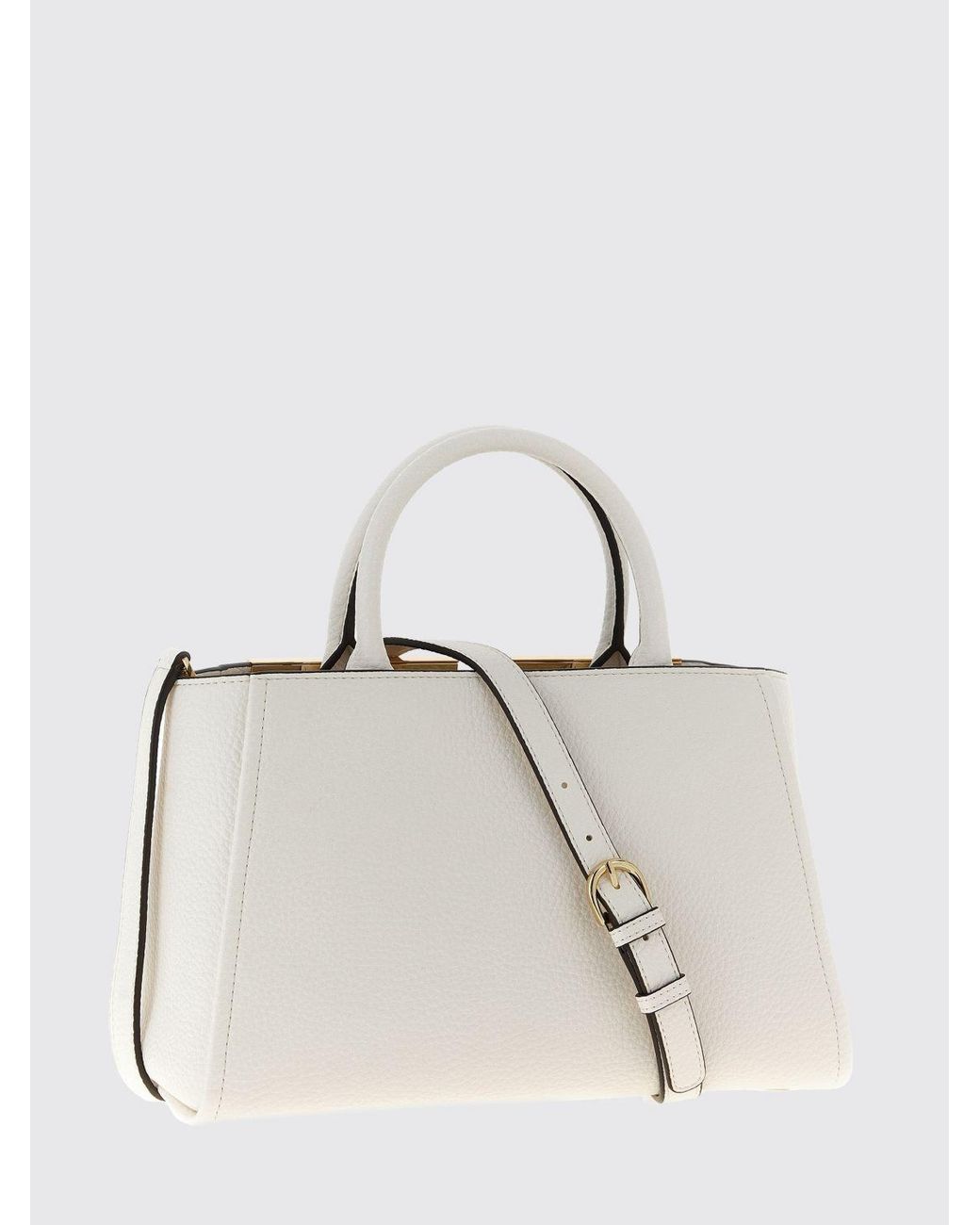 Elisabetta Franchi Natural Flared Tote Bag With Metal Logo And Inner Pouch