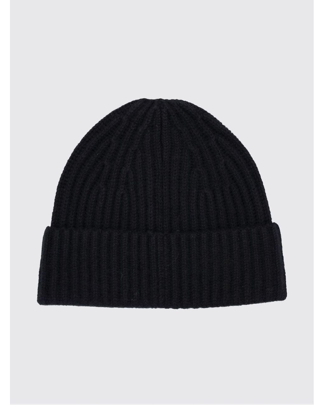 Lisa Yang Blue Ribbed 100% Cashmere Beanie Hat With Turn-Up Cuff
