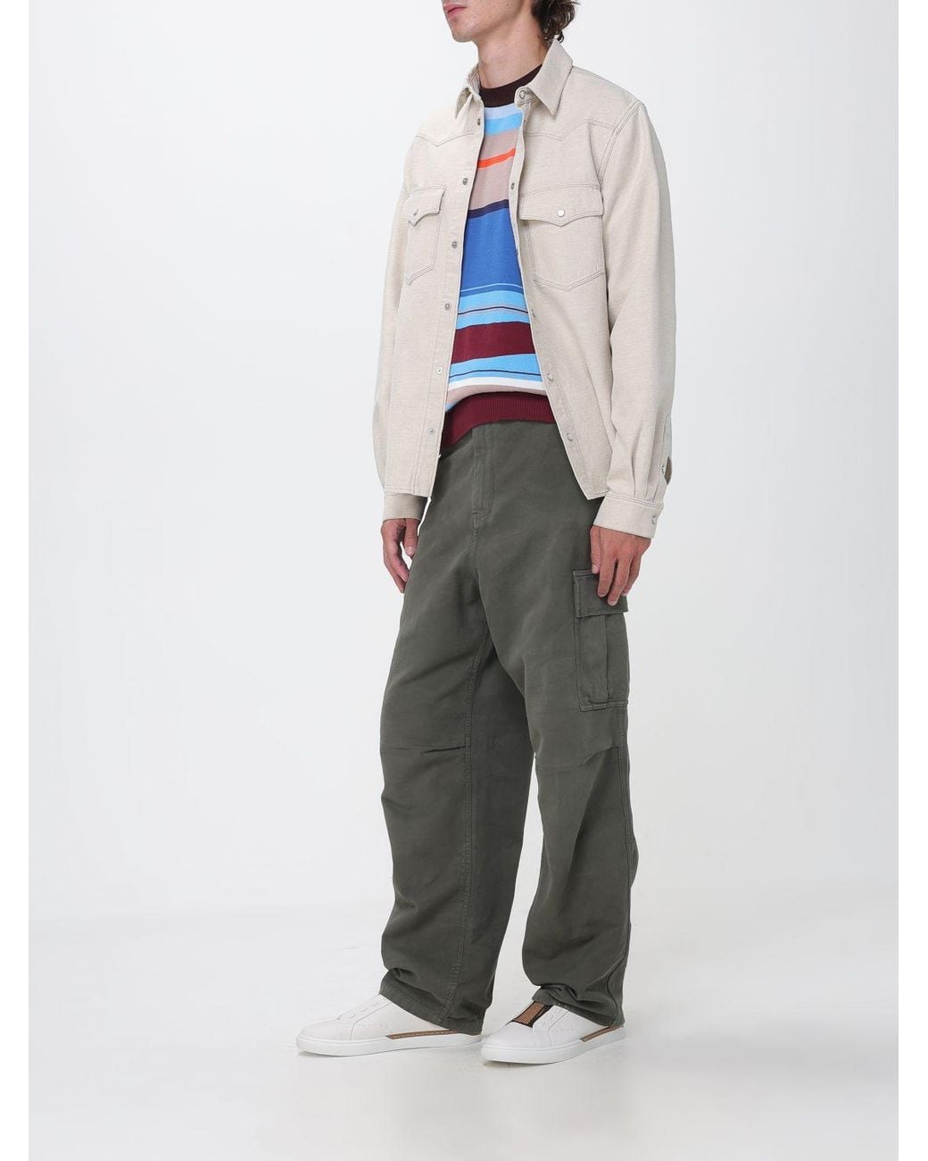 Fendi Gray Wide-Leg Cotton Cargo Trousers With Waist Belt for men