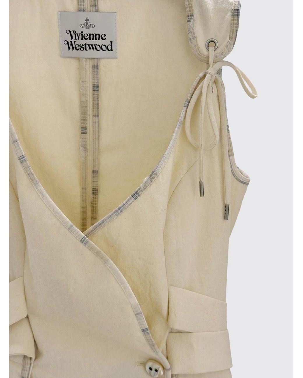 Vivienne Westwood Natural Roxy Double-Breasted Cotton Top With Off-Shoulder Design